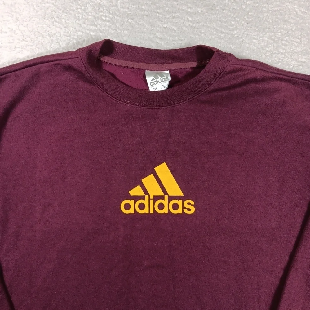 Vintage Adidas Sweatshirt Mens XL Red Crewneck Oversized Boxy Y2K Deadstock